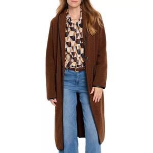 NEW NIC + ZOE trimmed teddy single button closure coat in coffee bean
